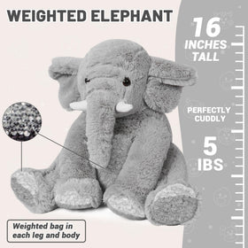 JellyMallow Elephant Weighted Plush Pillow, side view, bedtime snuggles.
