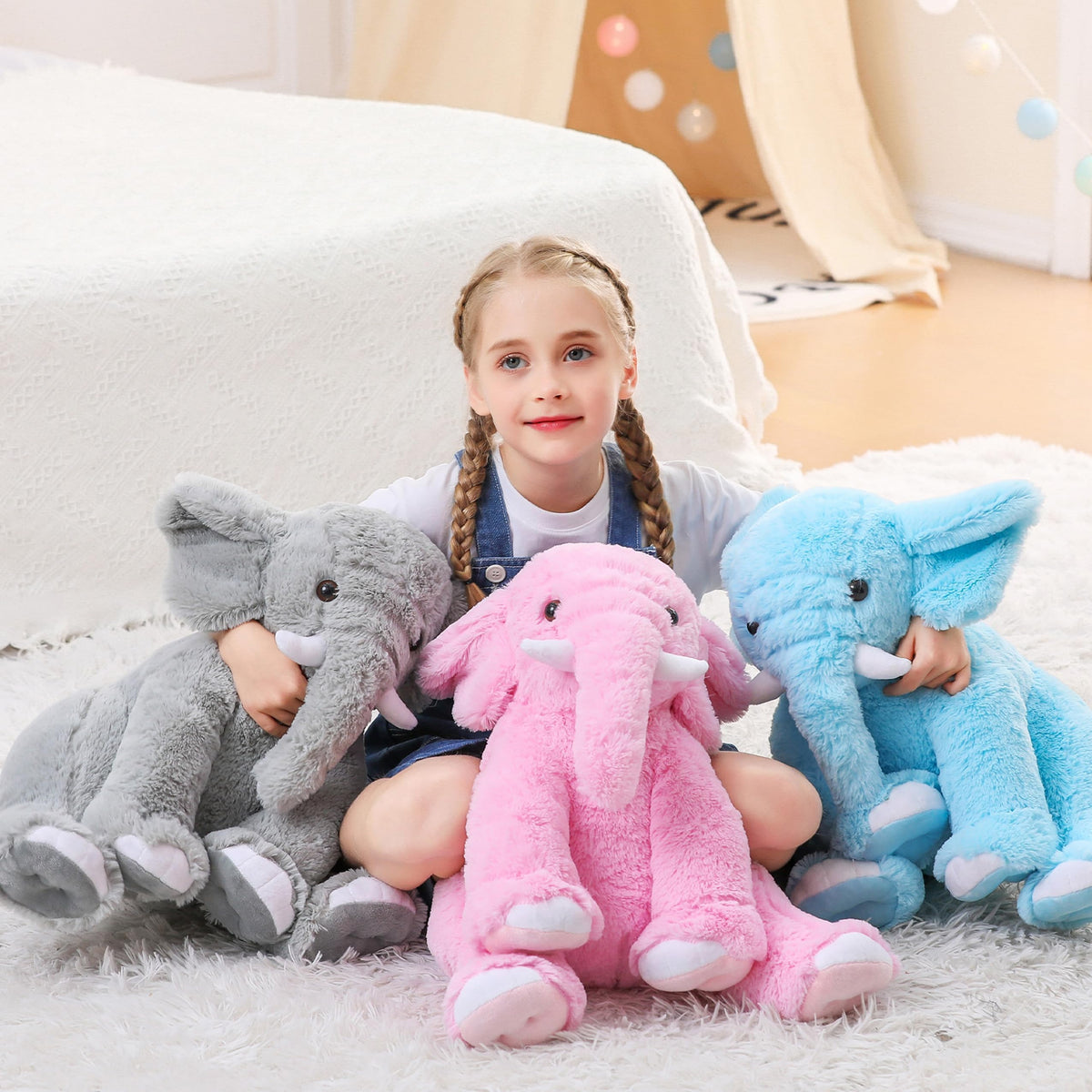 JellyMallow Elephant Weighted Plush Pillow, front-right angle, ideal gift for kids and adults.