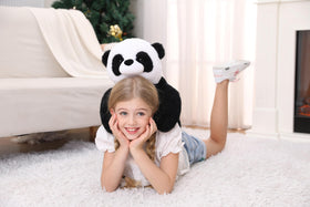 Travel-friendly panda plush serves as a calming companion for naps.