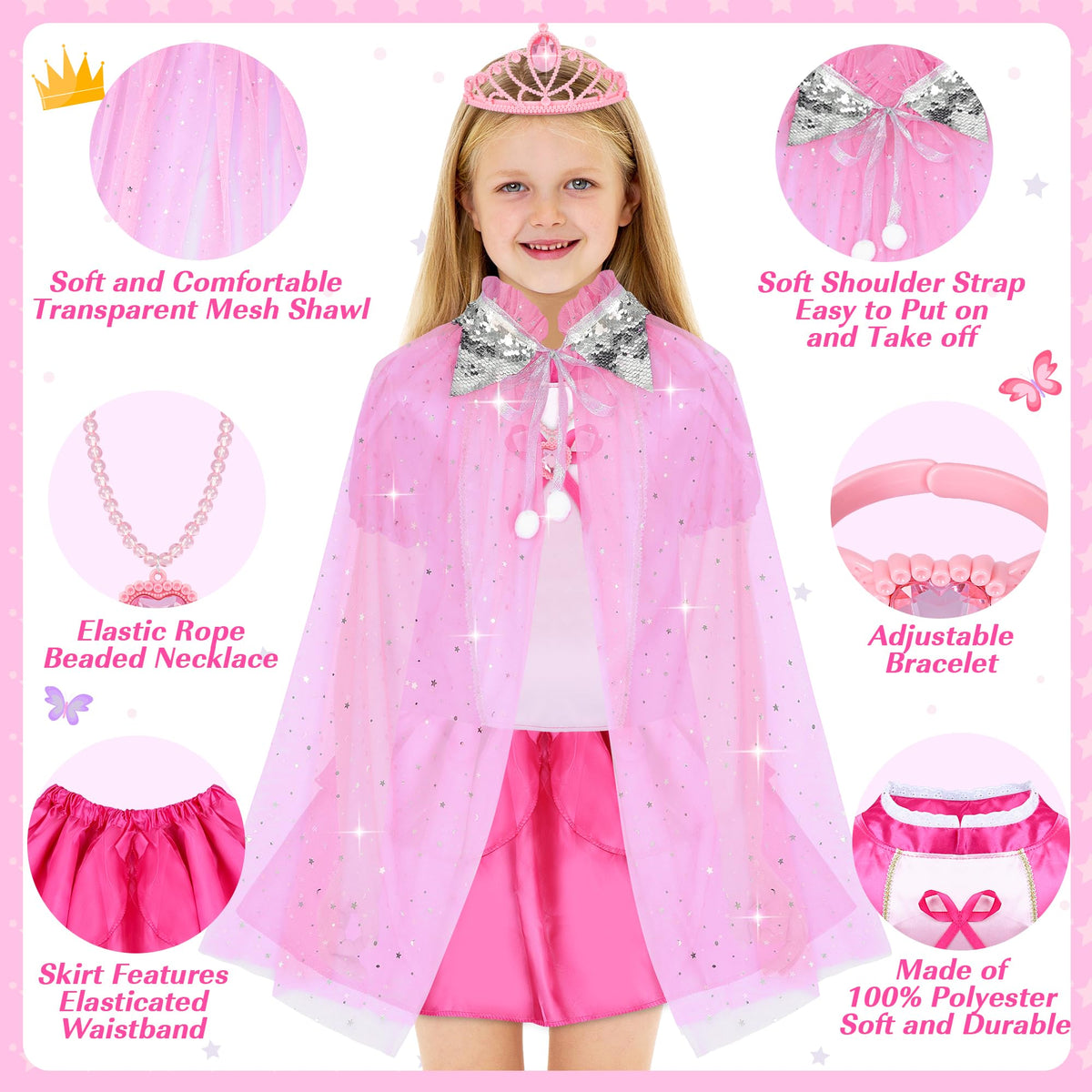JEMSHE colorful party dress, versatile outfit for birthdays, tea parties, and pretend play