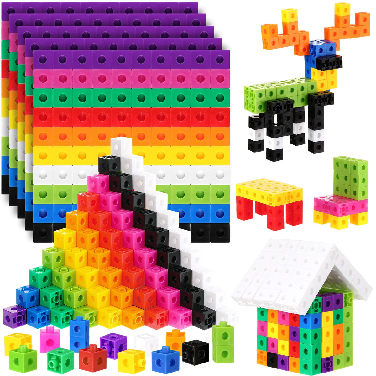 Jenaai 1000-piece linking cubes for classroom color recognition and math play