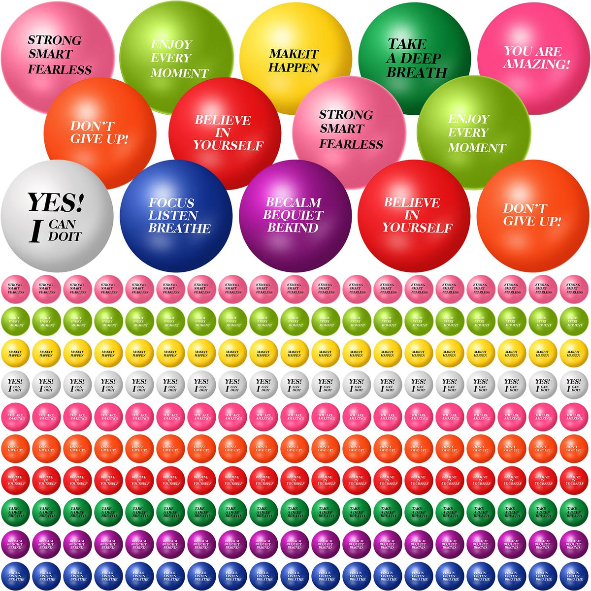Jenaai 250-piece motivational stress balls in bright colors for daily use