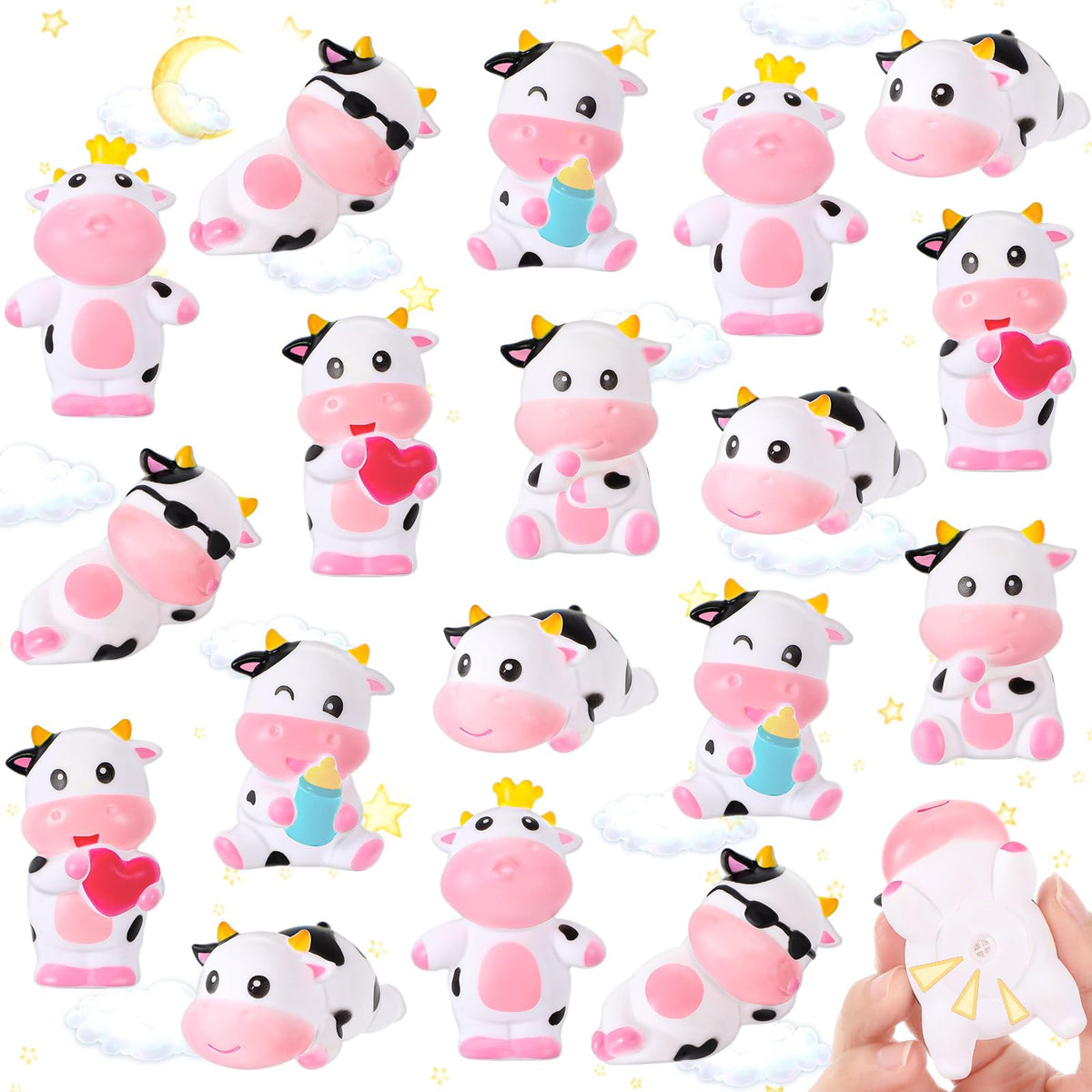 Jenaai 48-cows rubber bath toy set floats for engaging bath time fun.