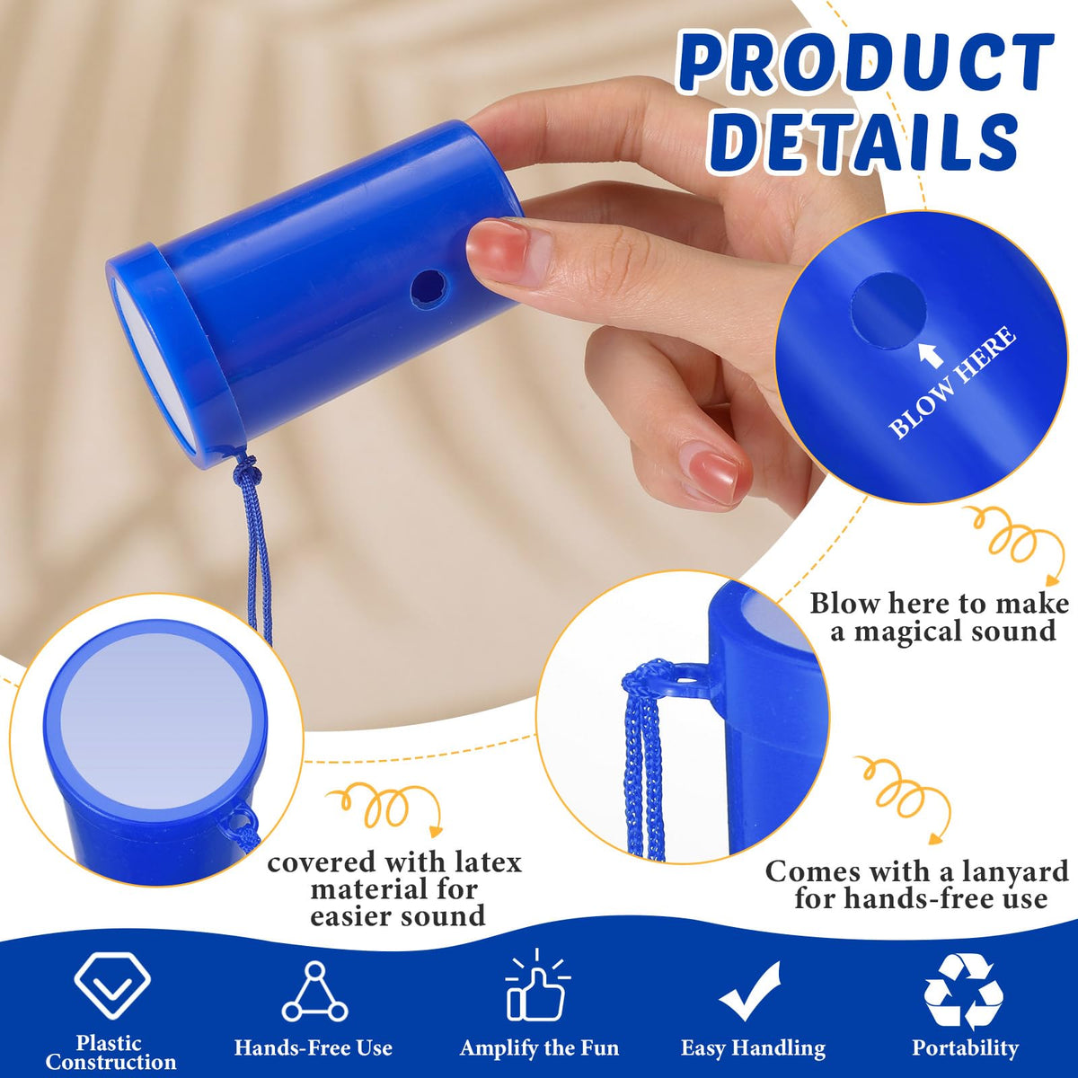 Jenaai air horn with blue lanyard for easy hands free cheering