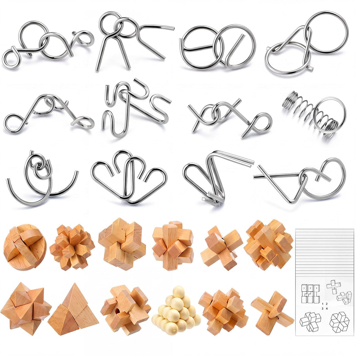 Jenaai brain teaser puzzles in wooden and metal for family game night
