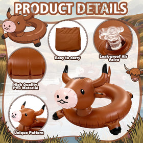 Jenaai brown Highland cow design pool ring provides playful decor and lounging fun