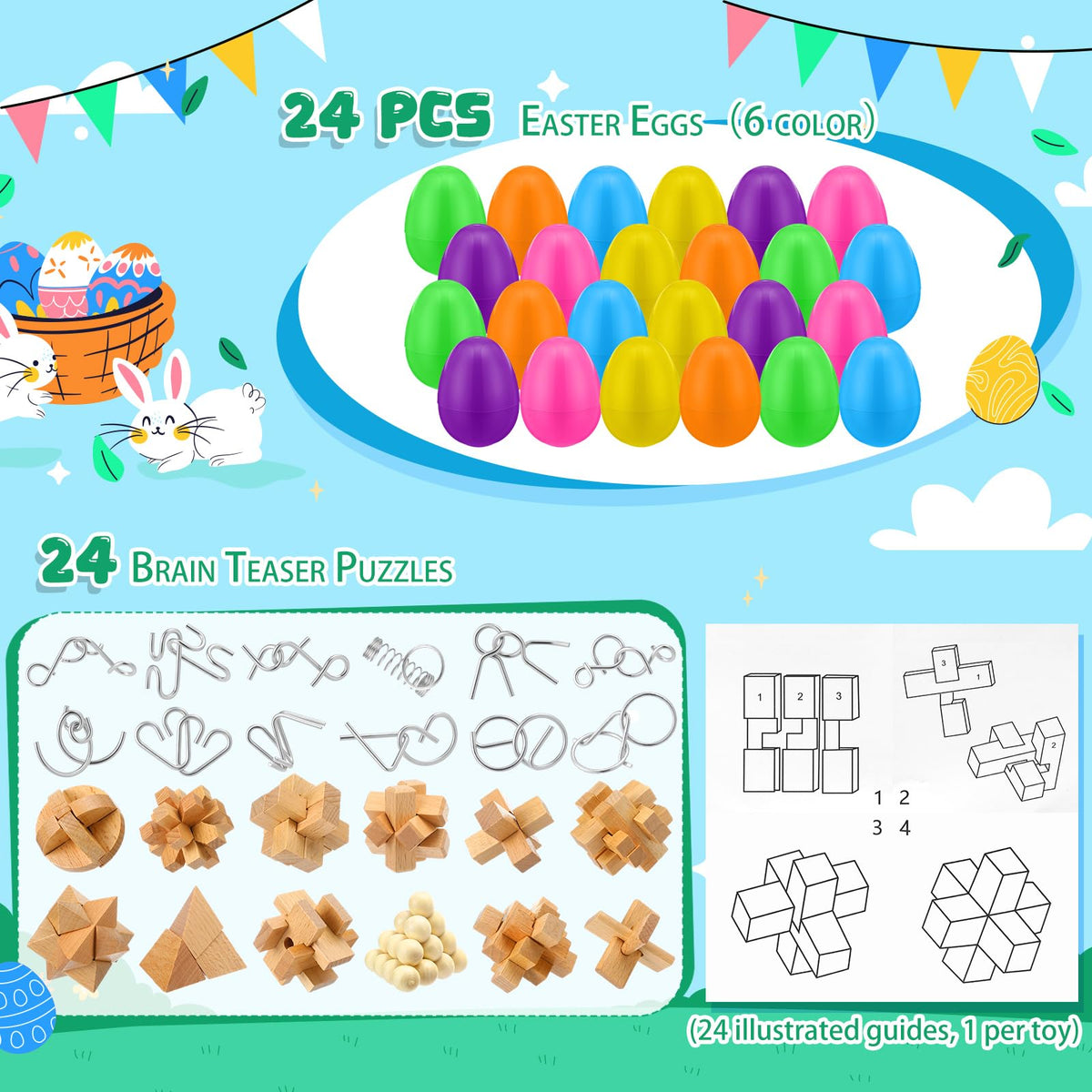 Jenaai Easter eggs filled with brain teasers for egg hunts