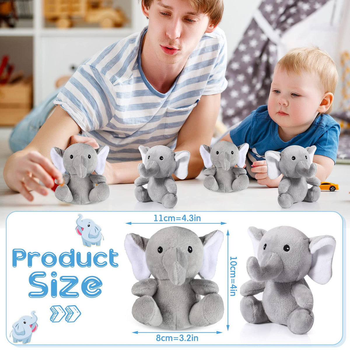 Jenaai mini elephants, 4-inch plush, perfect cuddle buddies for kids