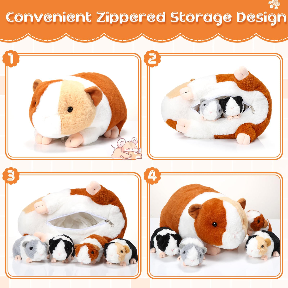 Jenaai guinea pig plush with zipper belly for imaginative care time