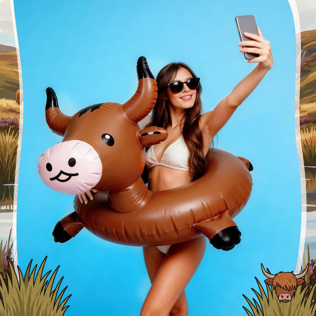 Jenaai Highland cow design doubles as a photo prop for sunny days