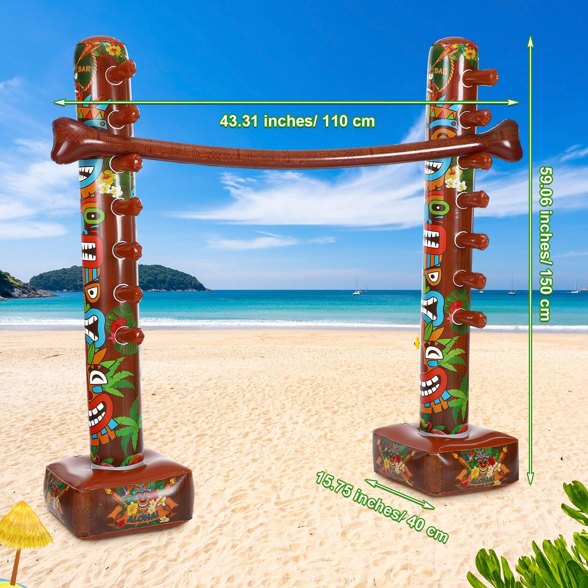 Jenaai inflatable tiki limbo pole adjustable height for varying skill levels.