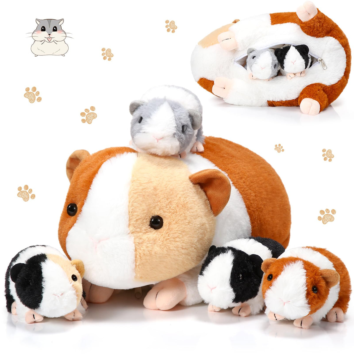 Jenaai mama guinea pig plush with four babies for interactive play and display