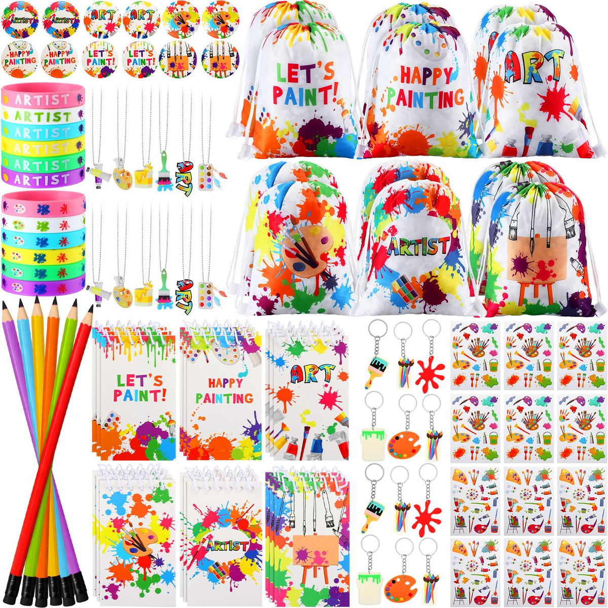 Jenaai paint party drawstring backpacks for easy party favors and colorful decorations.