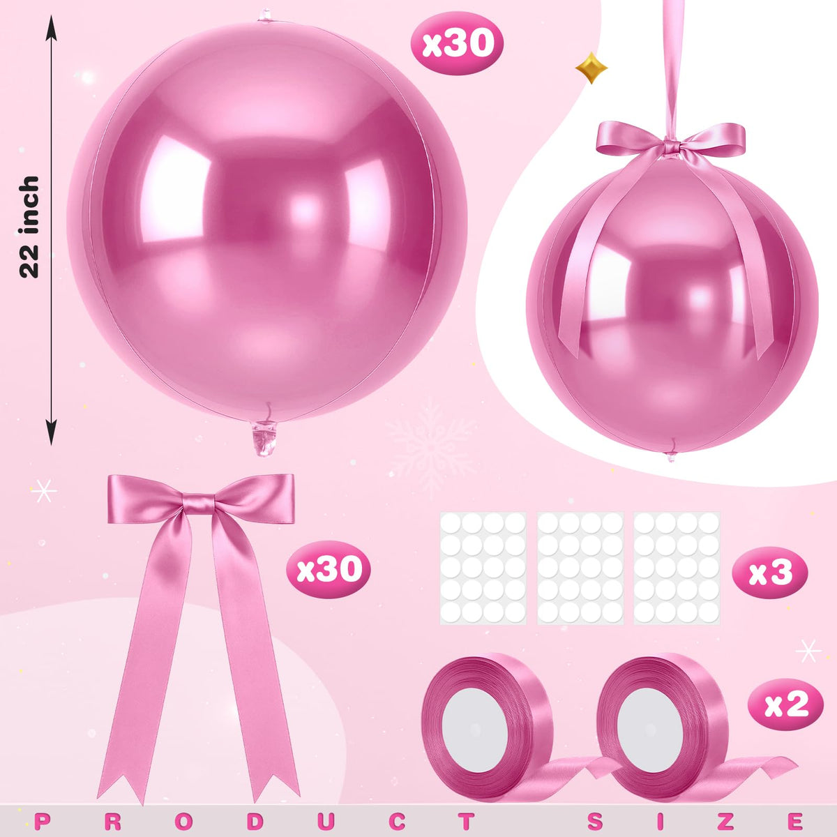 Jenaai pink foil balloon with bow adds elegant hanging accents for celebrations.