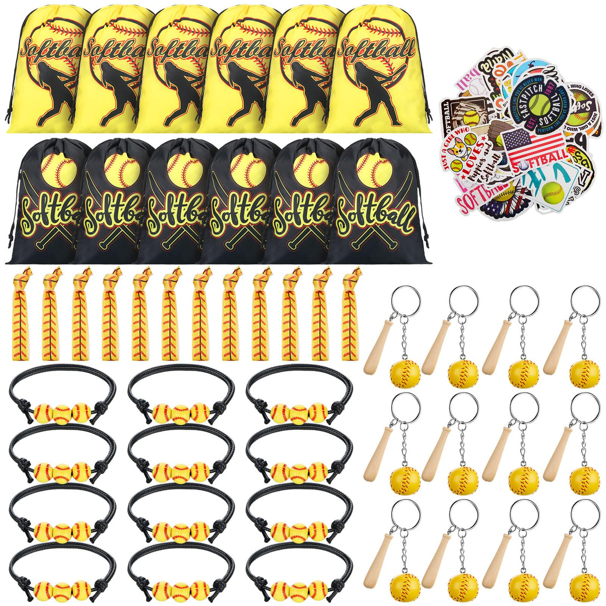 Jenaai softball drawstring bags in yellow and black for gifts and decor