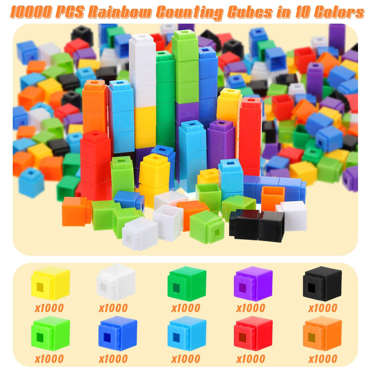 Jenaai stackable plastic counting blocks enabling easy storage and open-ended construction play.