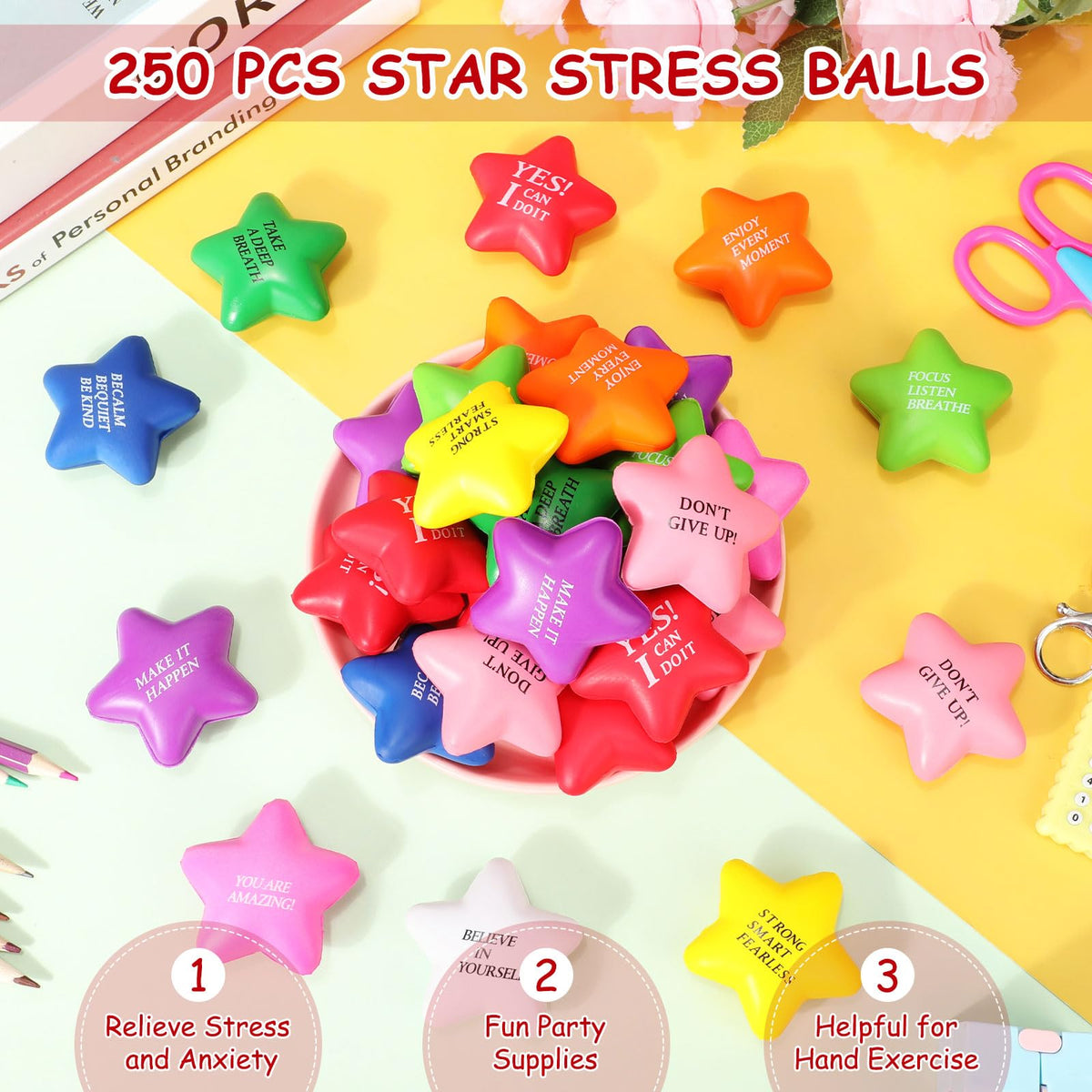Jenaai light green star stress balls aiding grip and concentration.