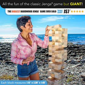 Jenga GIANT 26-inch starting tower showing impressive height and anticipation