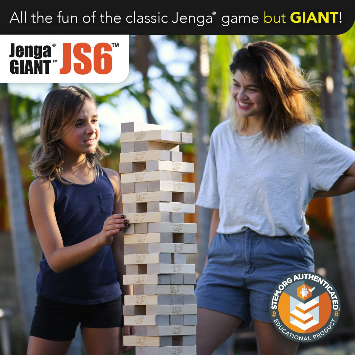 Jenga Giant 6in by 2in blocks close-up for precise balance.