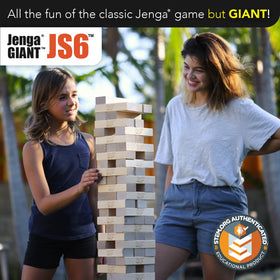 Jenga Giant 6in by 2in blocks close-up for precise balance.