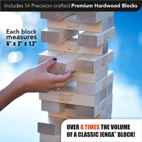 Jenga Giant outdoor backyard play for family gatherings and laughs.