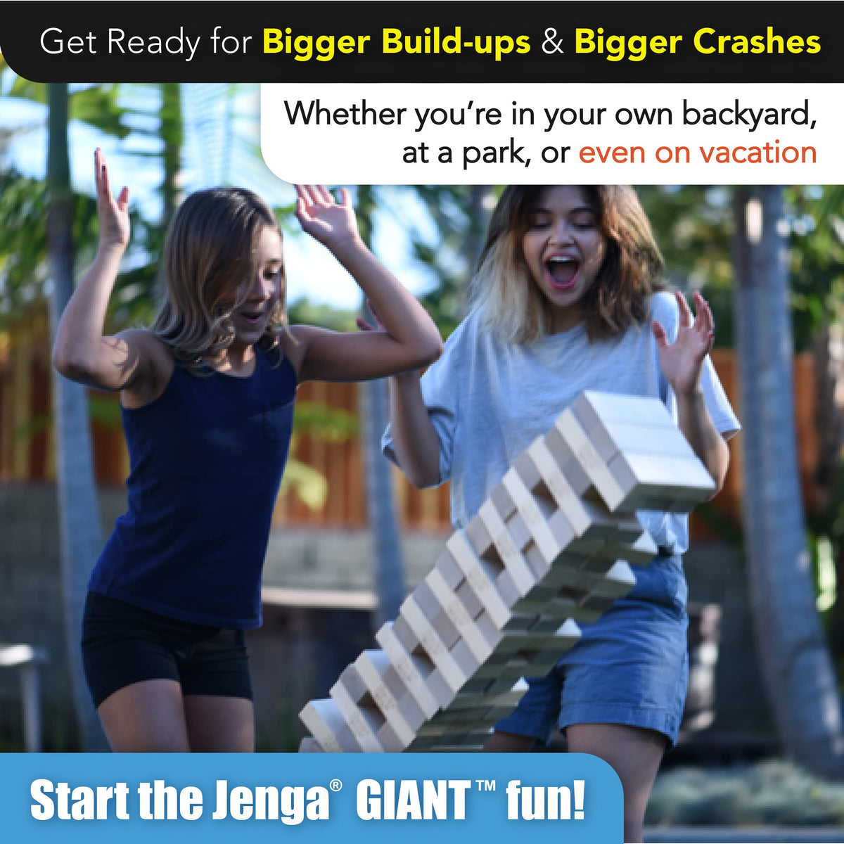 Jenga Giant party game in action for social fun and friendly competition.