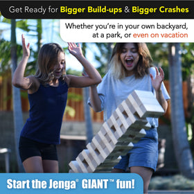 Jenga Giant party game in action for social fun and friendly competition.