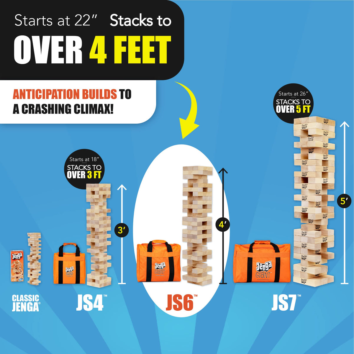 Jenga Giant tower close-up shows craftsmanship and balance in action.