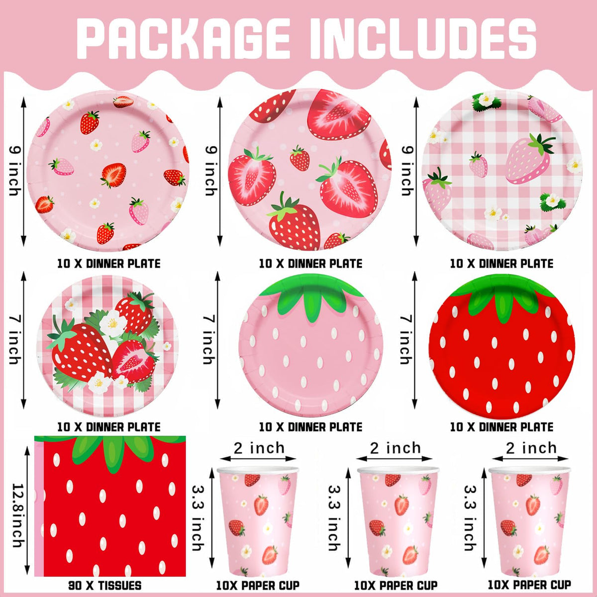 Jengaer strawberry plates 7-inch add festivity to dessert tables.