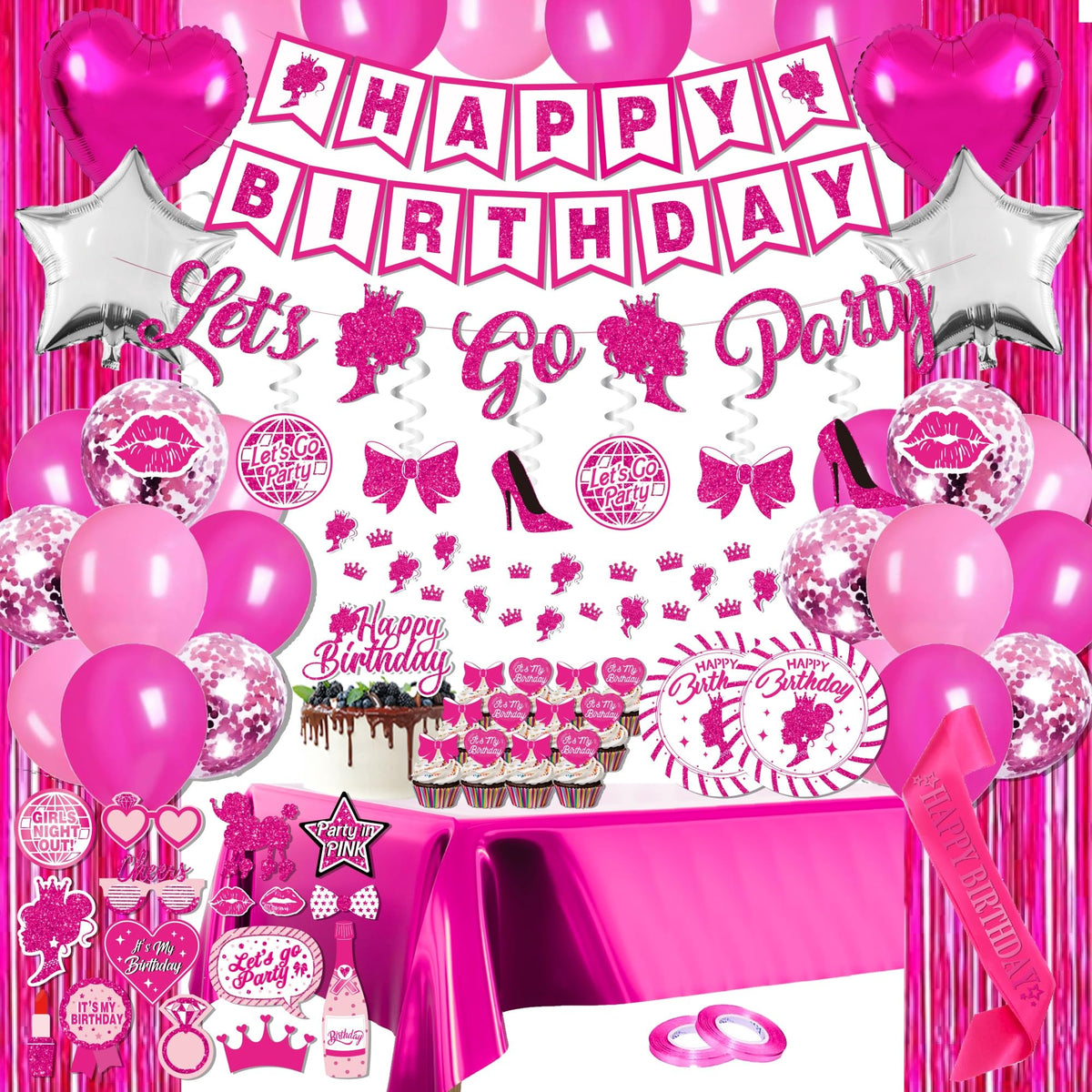 Jenlion hot pink birthday banner adds festive flair to milestone celebrations.