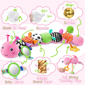 JENTXON caterpillar includes a gentle rattle to capture baby’s attention.