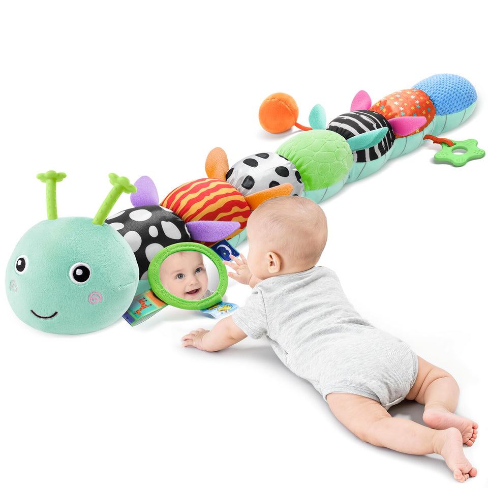 JENTXON sensory caterpillar with mirror boosts visual engagement during baby play.