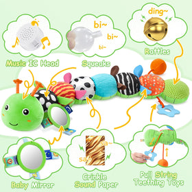 JENTXON soft rattle caterpillar provides gentle audio feedback during playtime