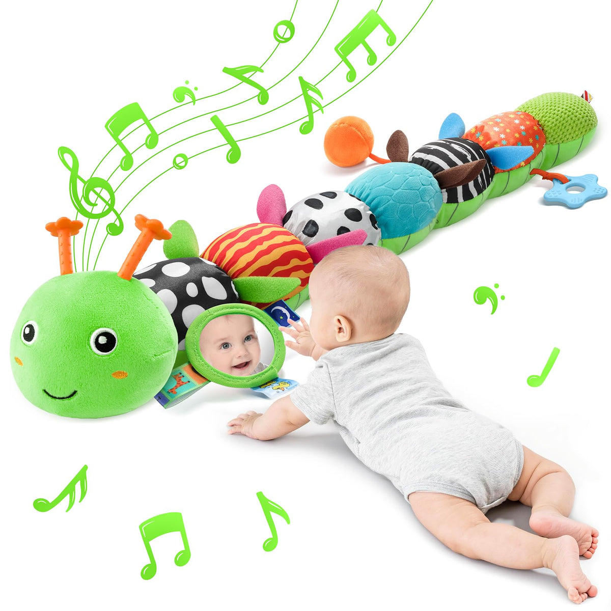 JENTXON tummy time caterpillar with mirror supports early visual tracking and curiosity