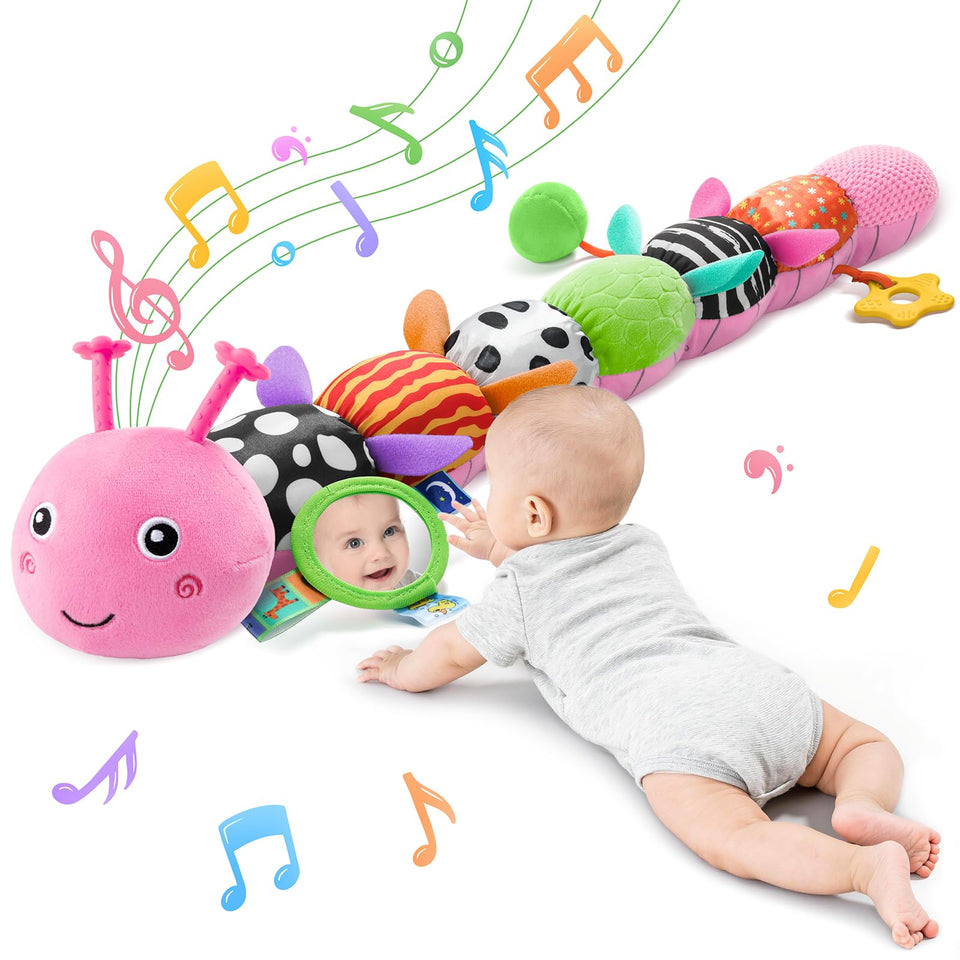 JENTXON tummy time caterpillar with mirror enhances early visual exploration and engagement.
