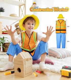 Jeowoqao construction-worker-costume-vest-hat for creative role play