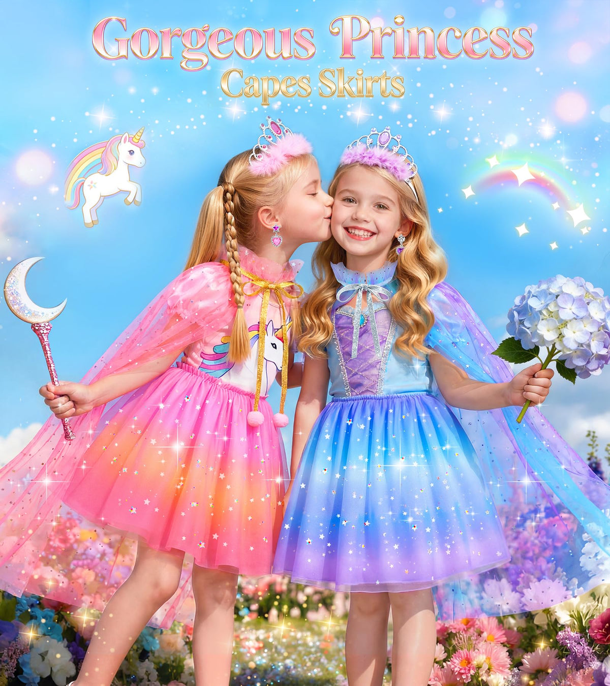 Jeowoqao flowing princess cape with sequin stars adds sparkling flair to outfits.