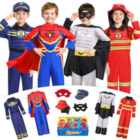 Jeowoqao kids police-fireman costume front view highlighting 4-in-1 versatility