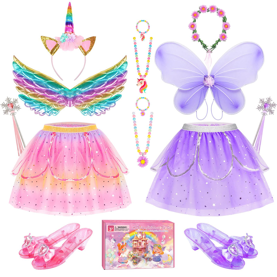 Jeowoqao princess dress up kit with tutu skirt for imaginative play.