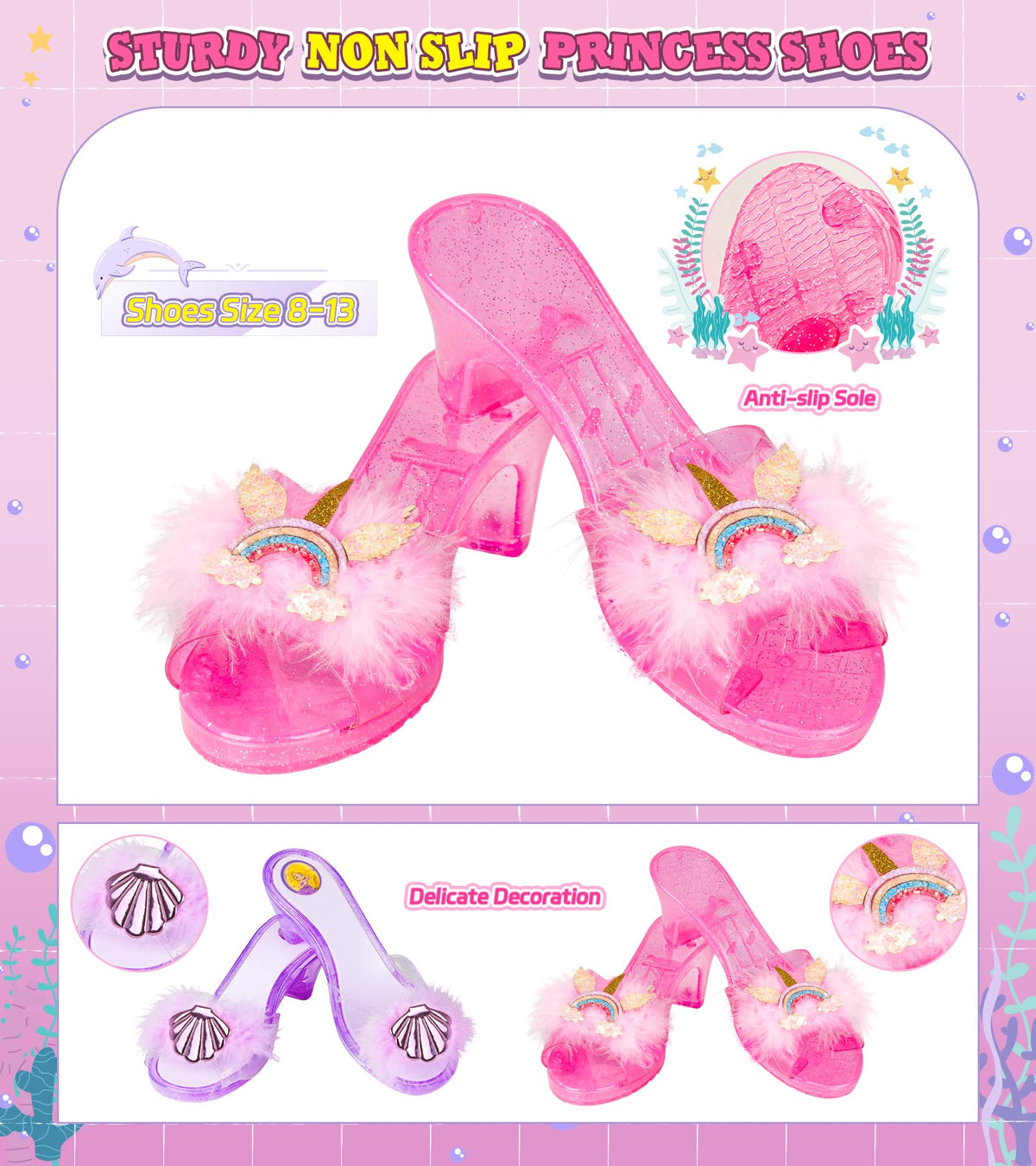 Jeowoqao non-slip princess shoes provide grip on smooth floors during play.
