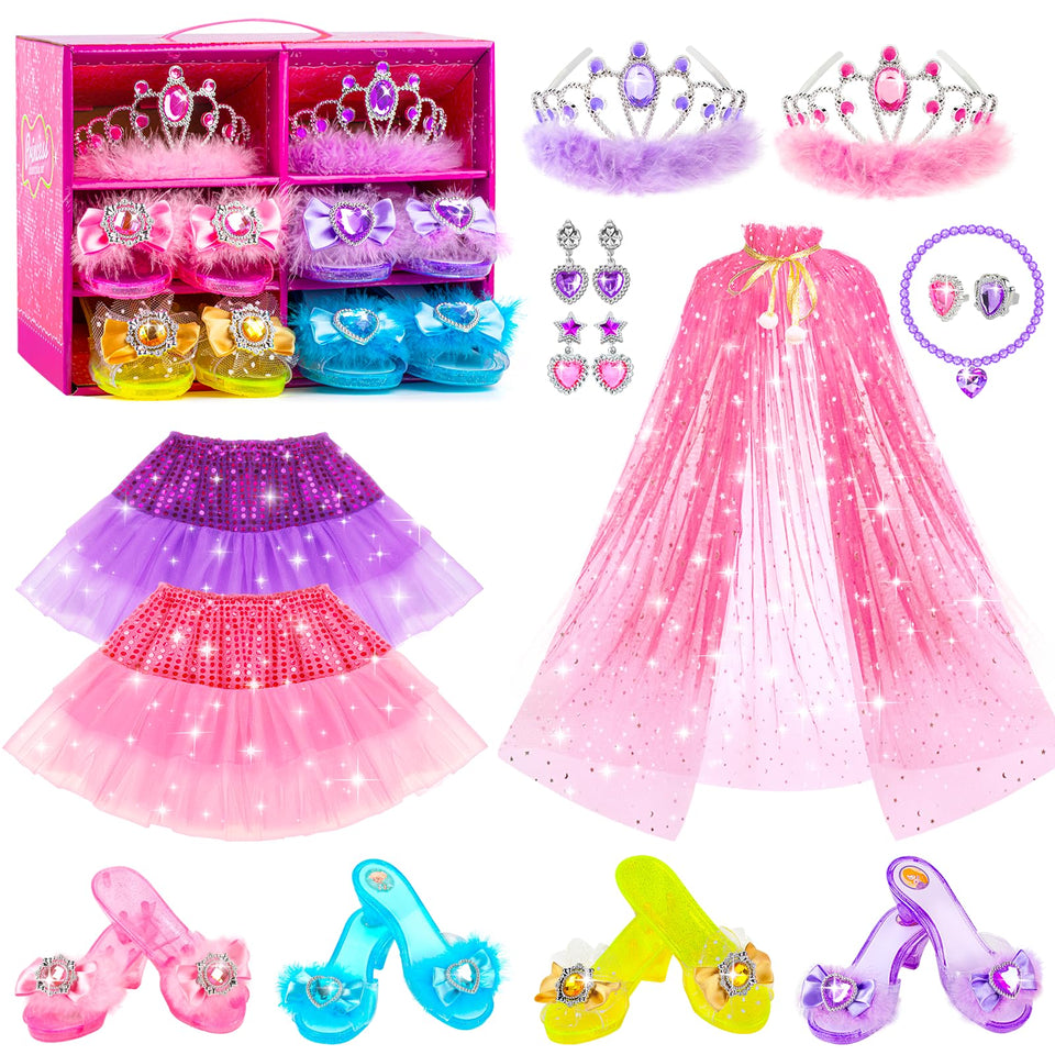 Jeowoqao princess dress-up shoes with four pairs for imaginative play at home.