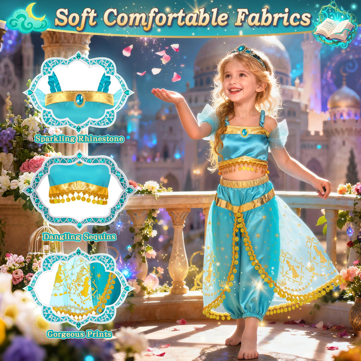 Jeowoqao princess-dresses with glitter and rhinestones