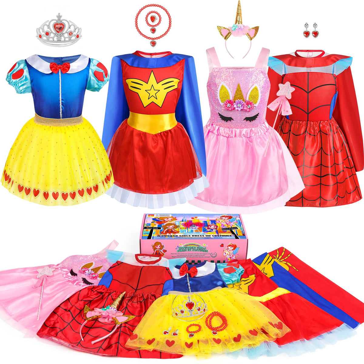 Jeowoqao toddler dress-up set with princess cape for imaginative play and easy dressing.