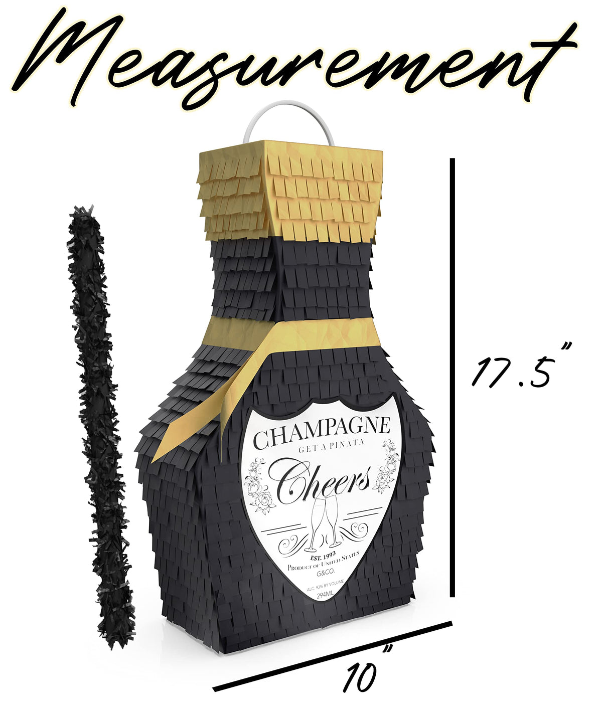 Jergrim Champagne Piñata with included wooden stick ready for use.
