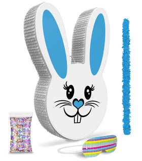 Jergrim Easter Bunny Pinata with blue ears ready for playful candy surprises