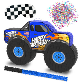 Jergrim Monster Truck Pinata four-piece set for kids parties, durable and fun.