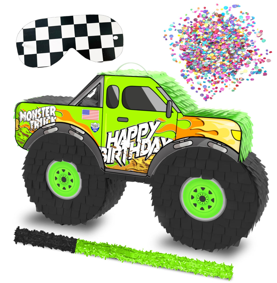 Jergrim Monster Truck Piñata assembly ready for a high-energy party activity.