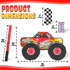 Jergrim Monster Truck Pinata back view, complete design ready to wow guests.