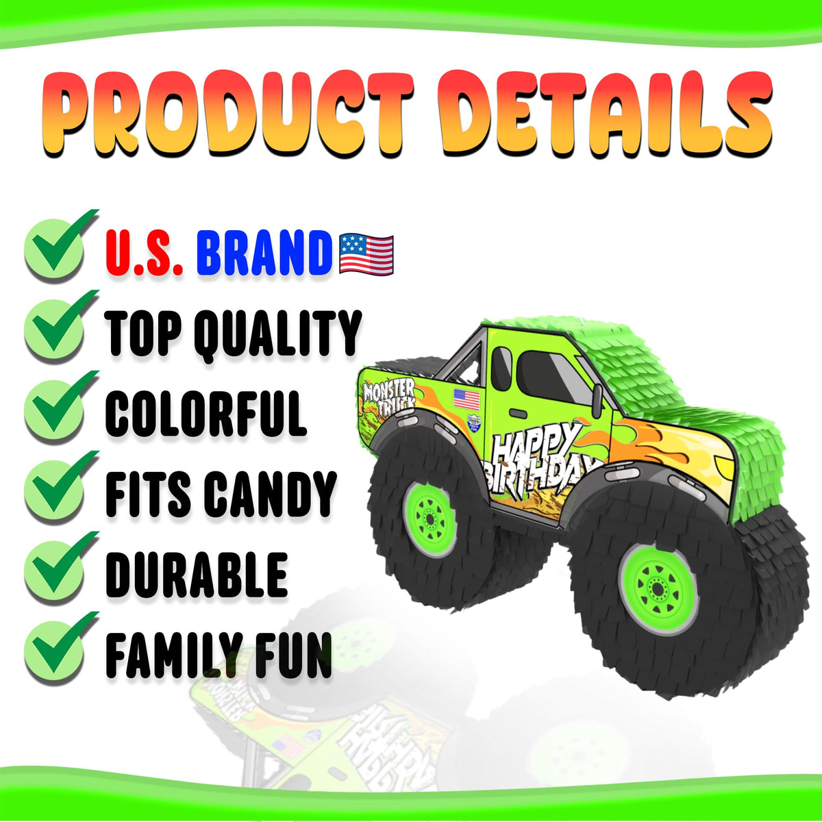Jergrim Monster Truck Piñata blindfold included for party games.