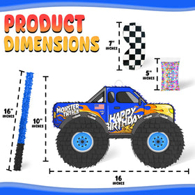 Close-up of Jergrim Monster Truck Pinata durable seams designed to withstand energetic hits.